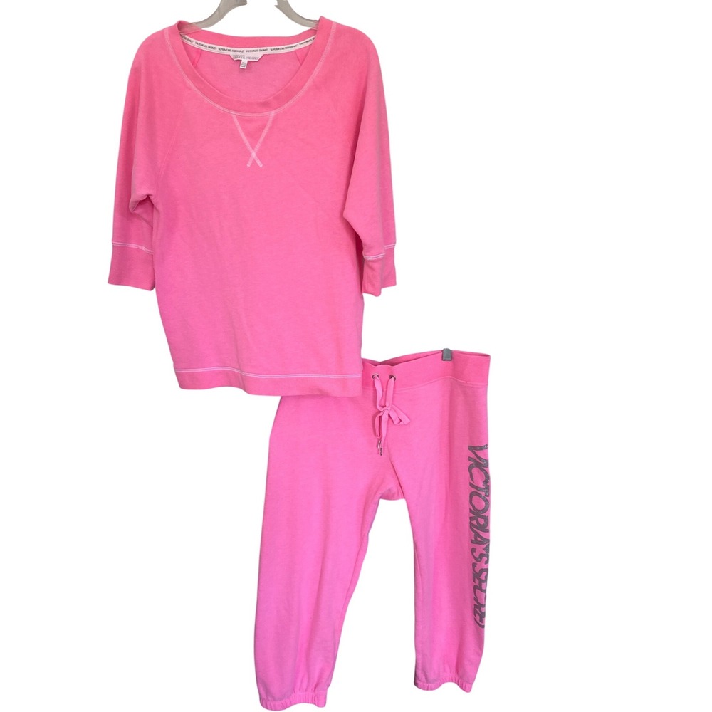 Victoria's Secret Supermodel Essentials soft bright pink 3/4 loungewear set M